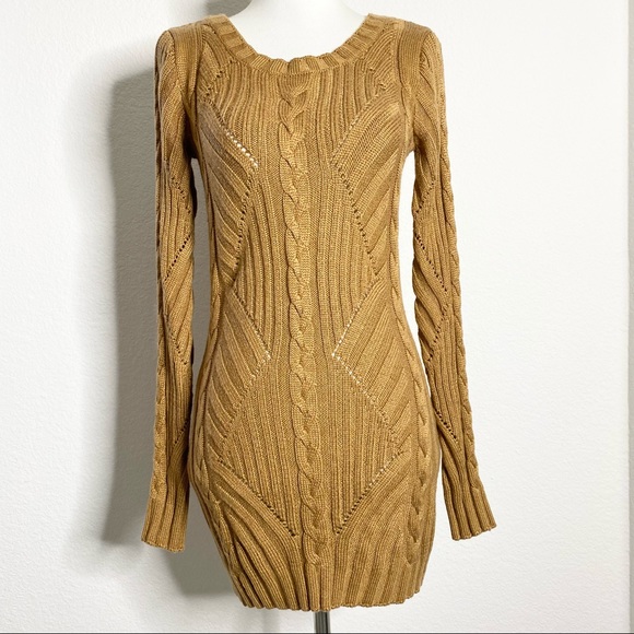 Dresses & Skirts - Tan Knitted Long Sleeve Sweater Dress
